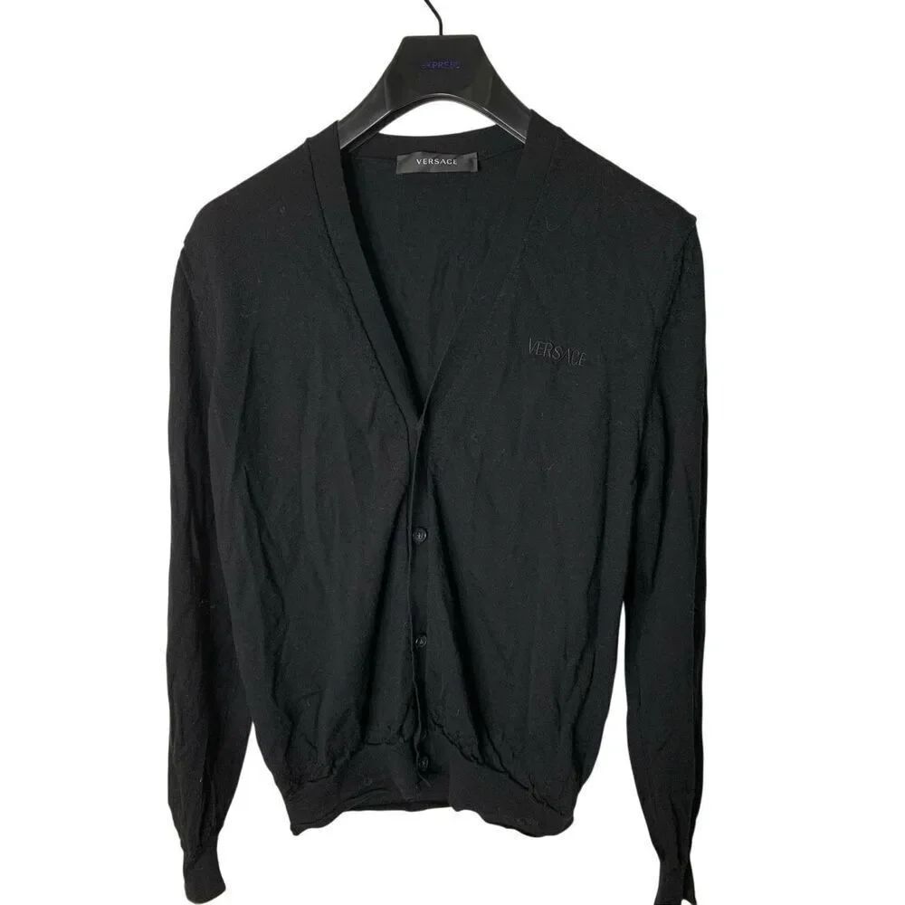 Versace wool cardigan sweater black size 52
